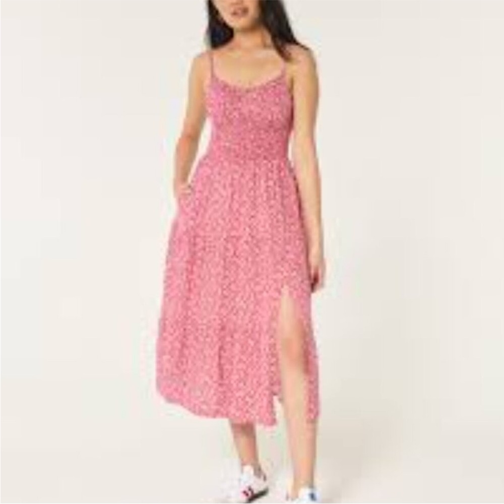 Hollister Red Floral Smocked Cutout Maxi Dress